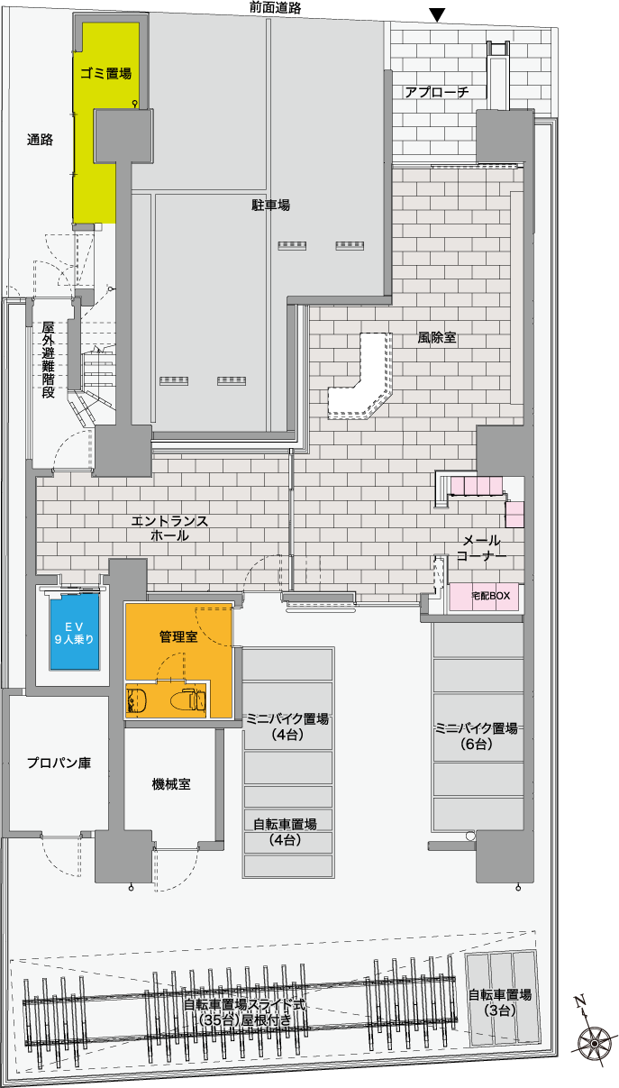 【S-RESIDENCE 舟入本町】平面図（1階）