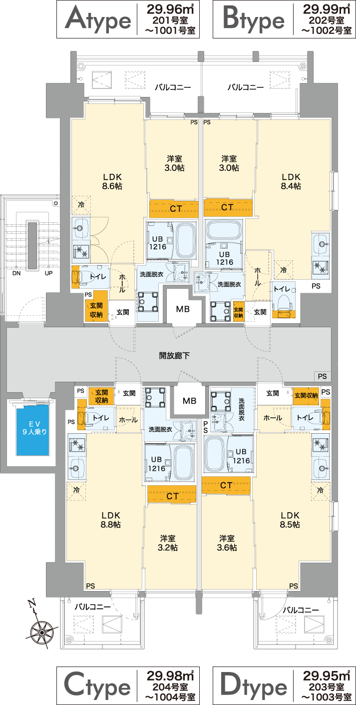 【S-RESIDENCE 舟入本町】平面図（2階～10階）