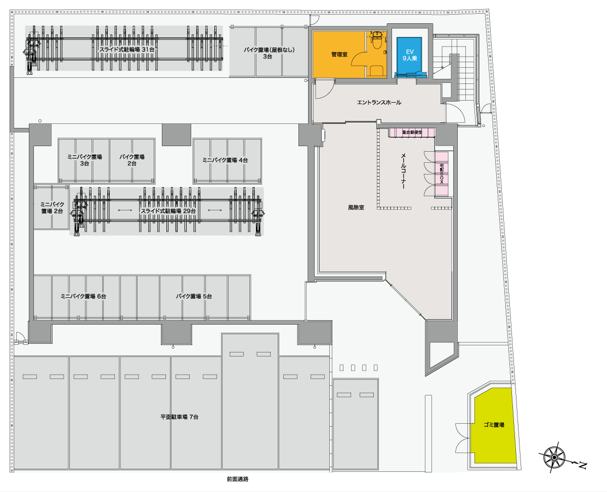【S-RESIDENCE 広島駅diletto】平面図（1階）