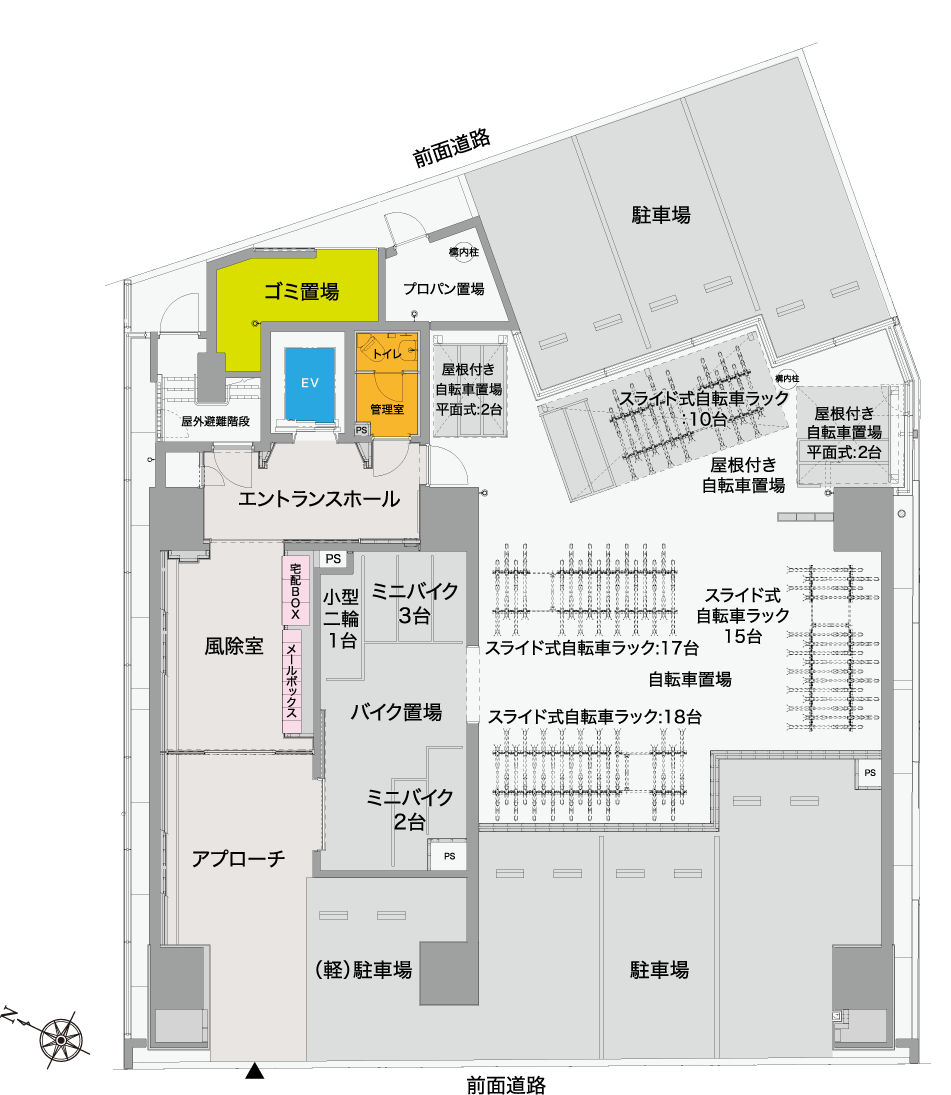 【S-RESIDENCE 広島駅】平面図（1階）
