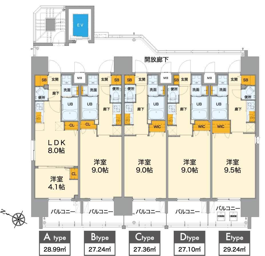 【S-RESIDENCE 広島駅】平面図（3階～15階）