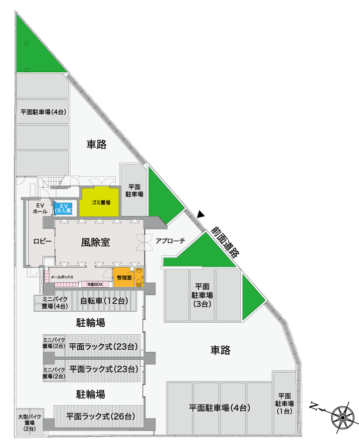 【S-RESIDENCE 観音本町】平面図（1階）