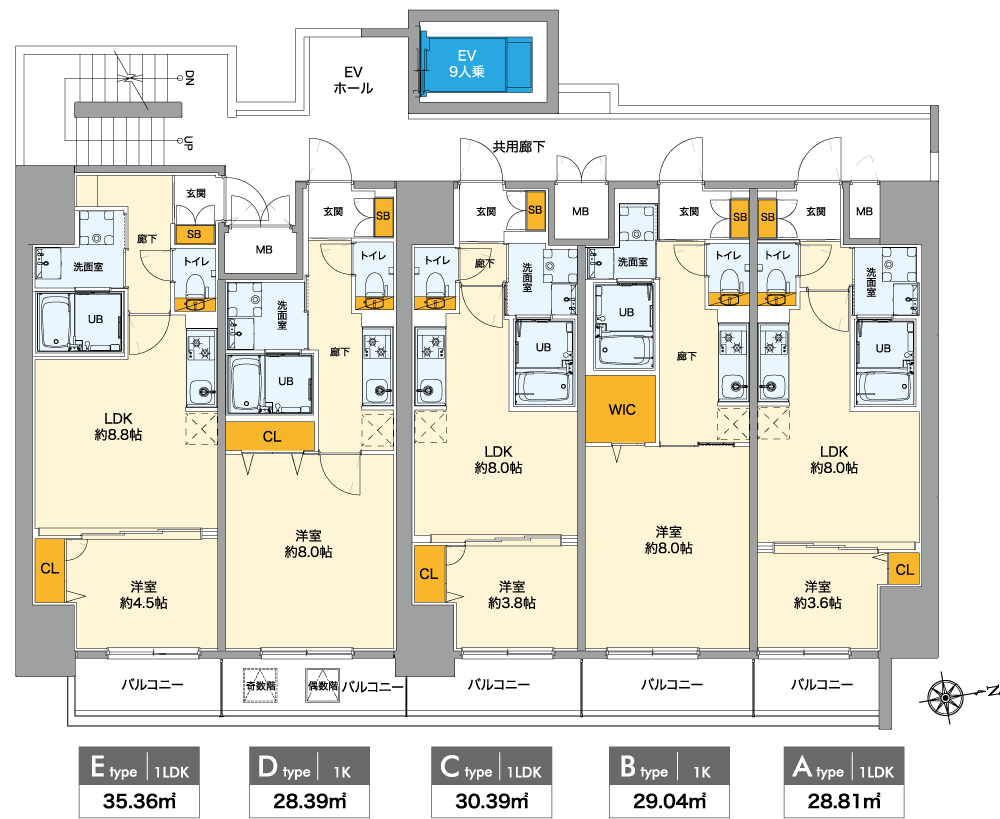 【S-RESIDENCE 中新町avelis】平面図(2階~11階)