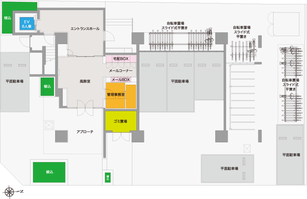 【S-RESIDENCE 宇品5丁目Ⅰ】平面図（1階）