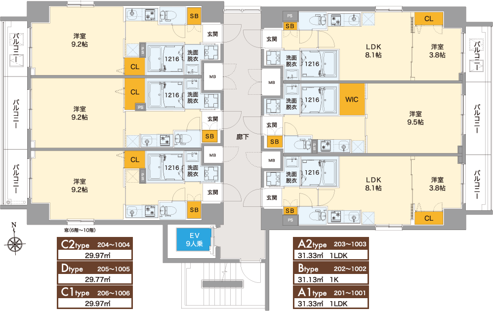 【S-RESIDENCE 宇品5丁目Ⅱ】平面図（2階～100階）